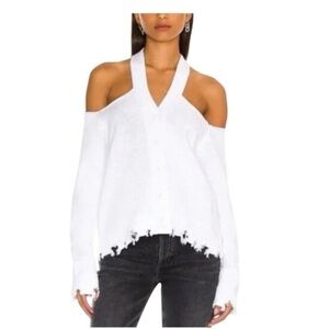 NWT 525 Cardigan Bleach White Shoulder Cut Out Hem & Cuffs Size Small